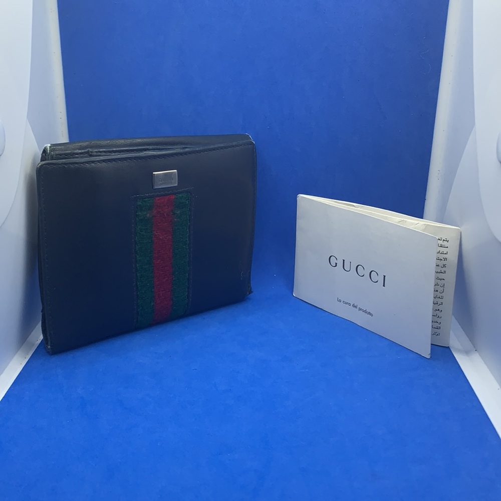 GUCCI black leather wallet Sheri web‎ San Motoyama Vintage
